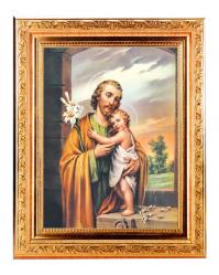  ST. JOSEPH IN A FINE DETAILED SCROLL CARVINGS ANTIQUE GOLD FRAME 